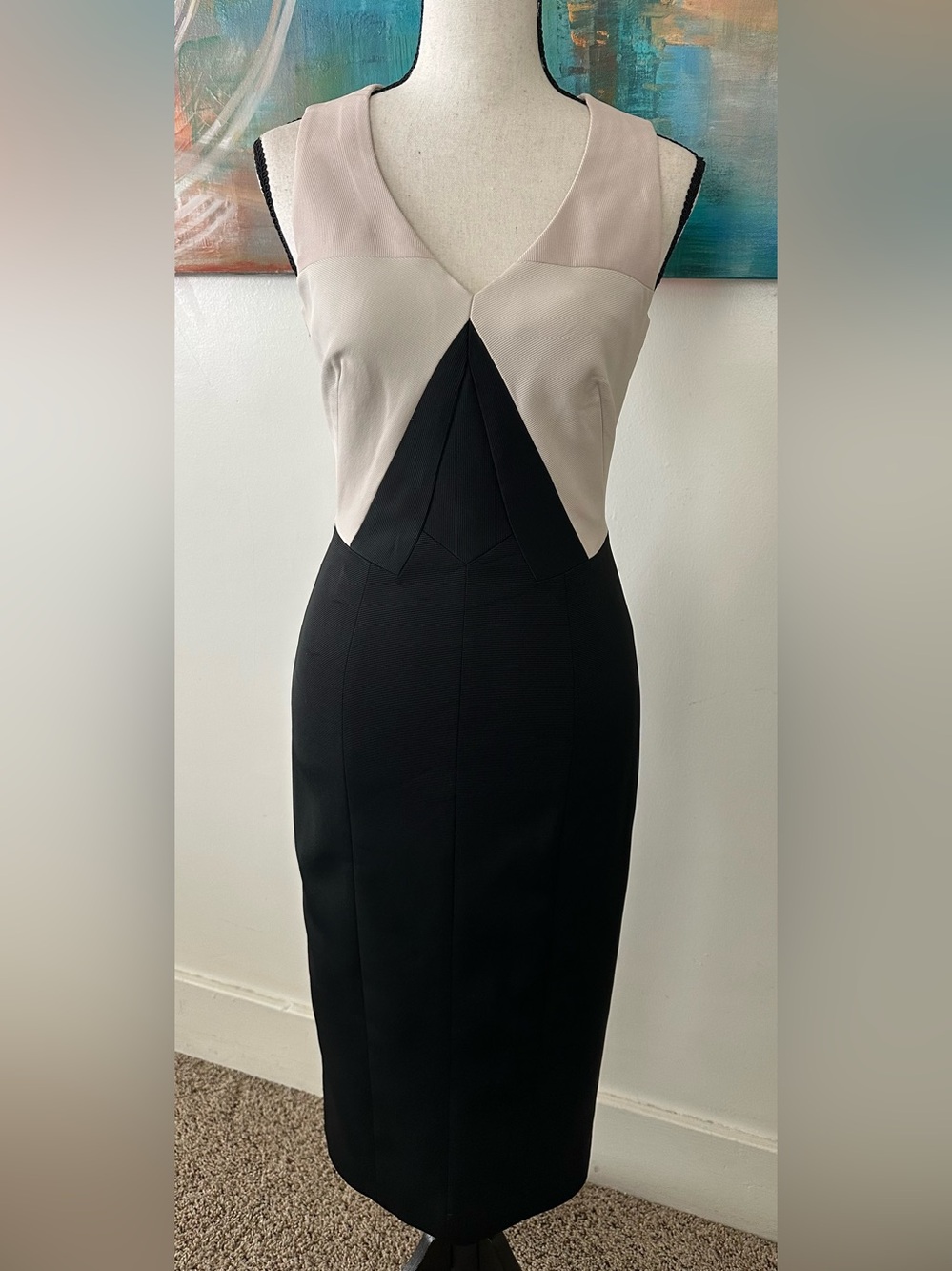 Karen Millen Paneled Bodycon Black Cream Blush Sleeveless Sheath Dress 2